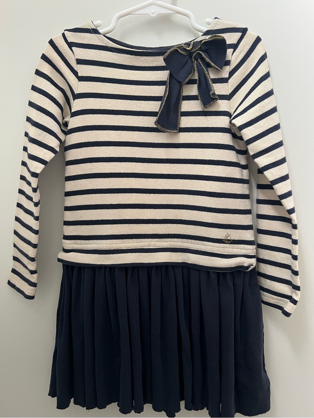 Petit Bateau Navy Sailor Striped Knit Dress in Blue & Cream